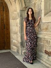Load image into Gallery viewer, Floral Ruffle maxi dress (black/peach)