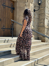 Load image into Gallery viewer, Floral Ruffle maxi dress (black/peach)