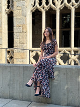 Load image into Gallery viewer, Floral Ruffle maxi dress (black/peach)
