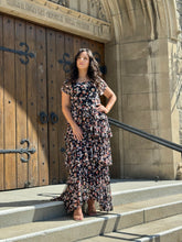 Load image into Gallery viewer, Floral Ruffle maxi dress (black/peach)