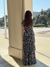 Load image into Gallery viewer, Floral Ruffle maxi dress (black/white)